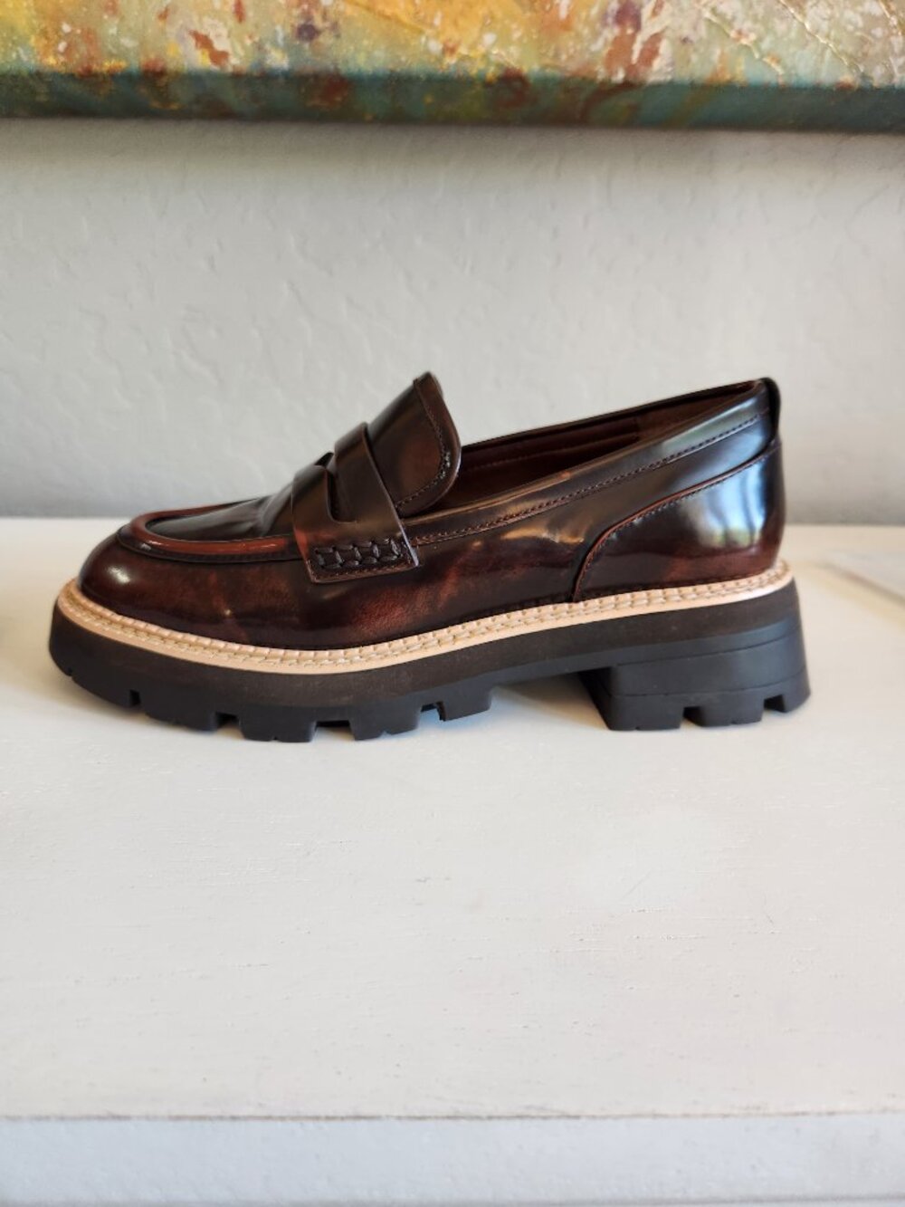 Gianni Bini Barkley Brown Leather Platform Lug Sole Chunky Loafers | Size 6.5